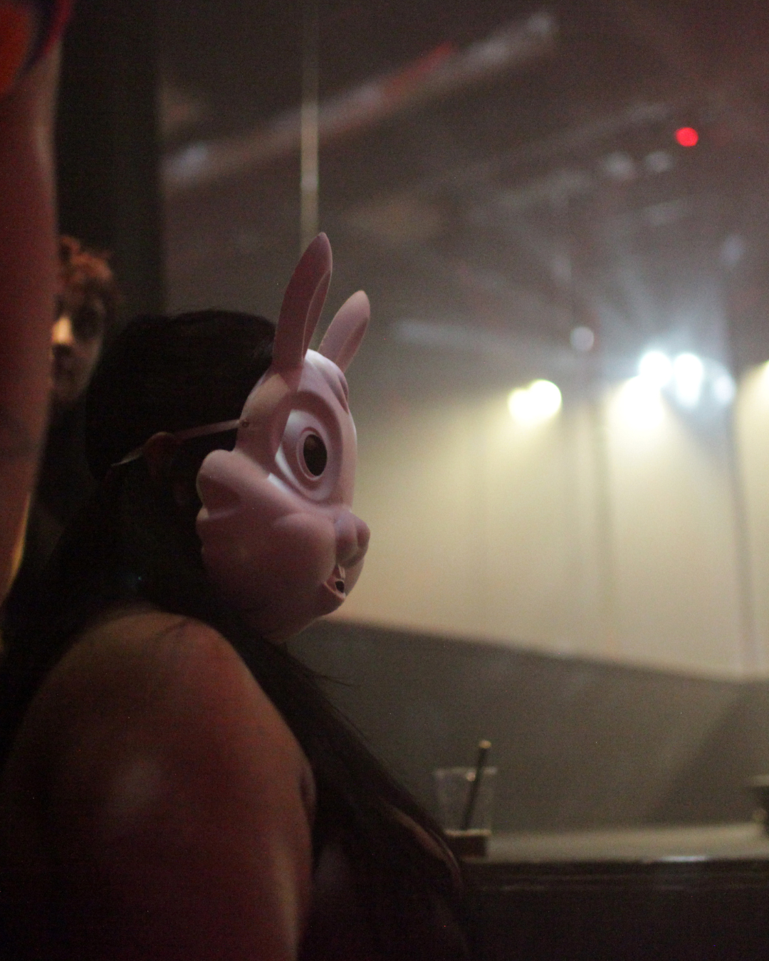 Someone wearing a bunny mask